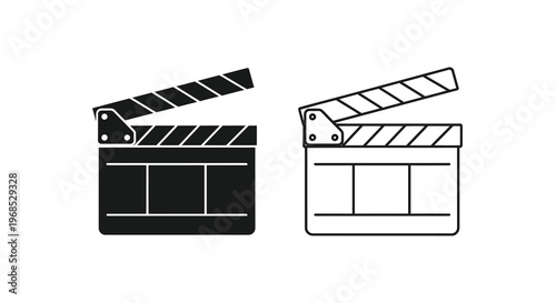 Two film clapperboards one solid black and one outlined in white