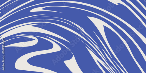 Blue wavy lines abstract background. Trendy psychedelic retro style backdrop. Waves, swirl and twirl pattern. Twisted distorted vector texture. Y2k aesthetic design