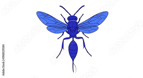 A blue wasp icon in a minimalist flat design style with transparent background