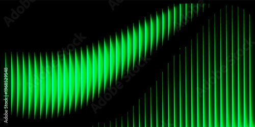 Dark green neon gradient ribbed glass. Vector ribbed glass texture background. Mesh gradient. acrylic ribbed bath surface. Reeded glass background semitransparent overlay. Bath wall window