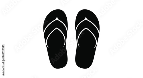 Black and white illustration of a pair of flip flops viewed from above