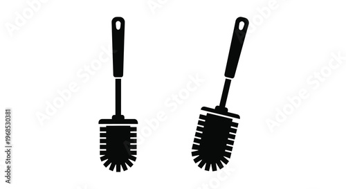 Two black silhouette toilet brushes displayed on a white background