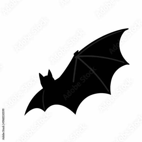 Single black bat wing silhouette icon, minimalist flat vector illustration of a gothic demonic wing, isolated on white background for spooky halloween design and dark fantasy concept art.