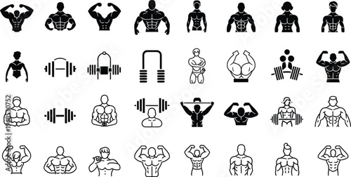 Human Muscle Icon Set, Anatomical Body Parts Illustration Collection for Fitness, Medical Education, Anatomy Study, and Healthcare Design in Vector Style