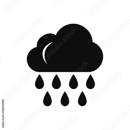 A stylized black cloud icon dropping rain droplets onto a white background