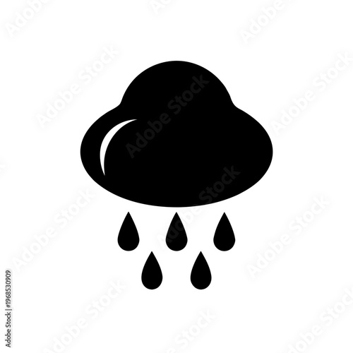 A stylized black cloud icon with falling rain droplets