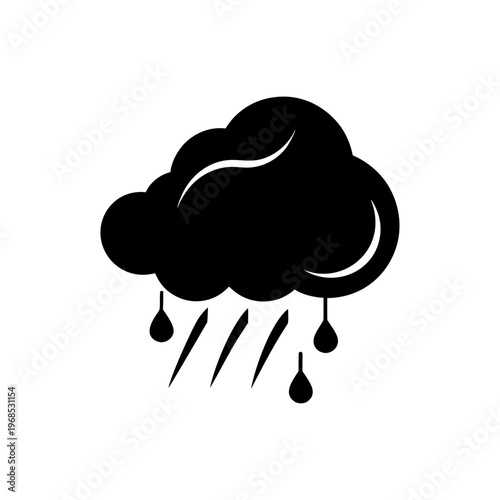 A black and white illustration of a cloud releasing rain droplets