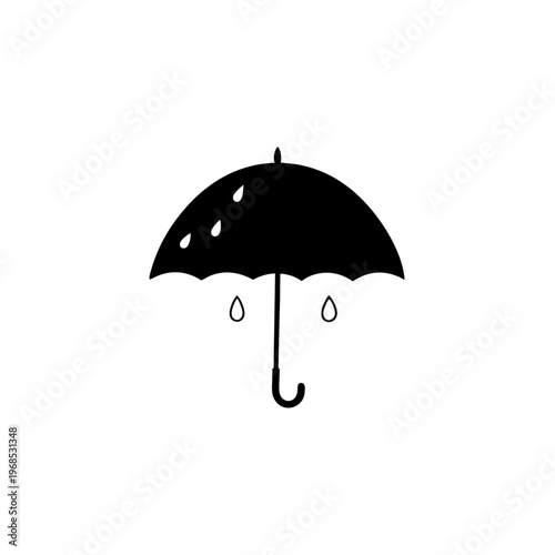 A sleek black umbrella with decorative white circular patterns on its surface