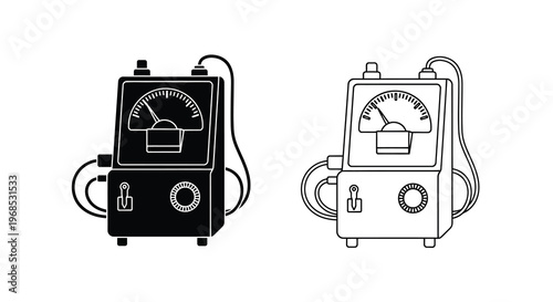 Two black and white illustrations of vintage analog signal generators