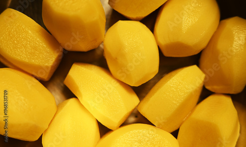 Peeled potato top view ready for cooking
