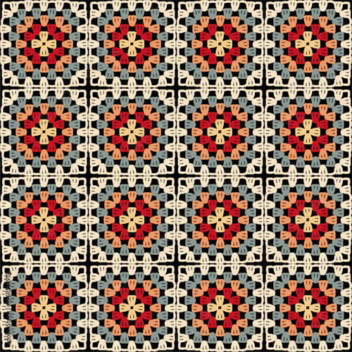 Pattern with crochet granny square wallpaper handmade decorative art design print