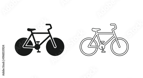Two bicycle silhouettes one solid black another outlined in white