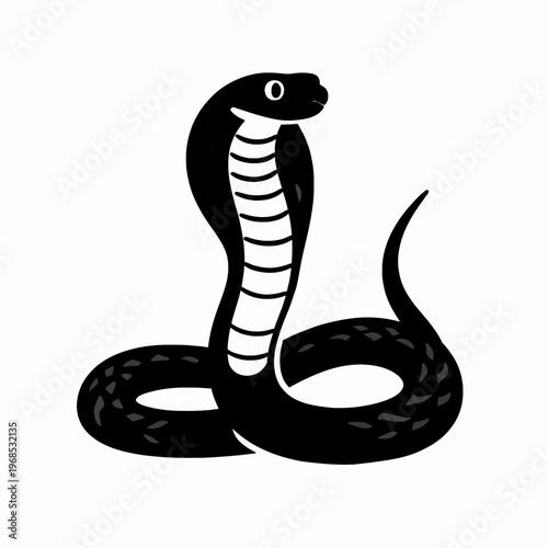 Minimalist black silhouette of a single coiled rattlesnake, flat vector illustration of a wild reptile in a defensive posture, isolated on a white background for nature and wildlife concepts.
