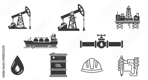 Oil and Gas Industry Icons - Extraction, Transportation, and Infrastructure.