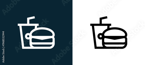 Two-color fast food outline icon pair in black and white, editable stroke vector illustration for web, mobile apps, UI design, branding, and print from water park