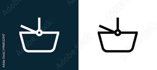 Two-color basket outline icon pair in black and white, editable stroke vector illustration for web, mobile apps, UI design, branding, and print from water park