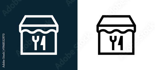 Two-color restaurant outline icon pair in black and white, editable stroke vector illustration for web, mobile apps, UI design, branding, and print from water park