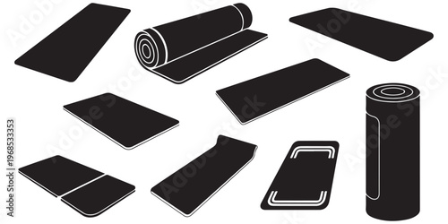 yoga and fitness mats silhouettes set rolled and folded exercise mats icons