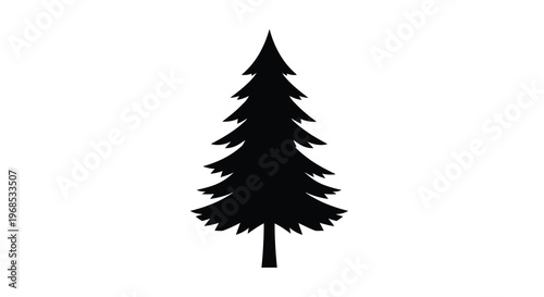 Simple black silhouette of a classic evergreen tree on a white background