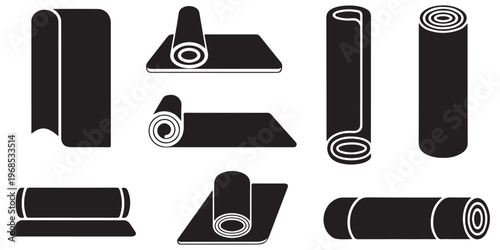 yoga and fitness mats silhouettes set rolled and folded exercise mats icons
