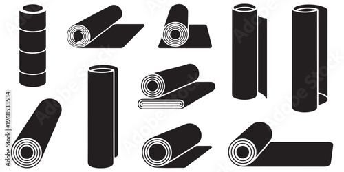 yoga and fitness mats silhouettes set rolled and folded exercise mats icons