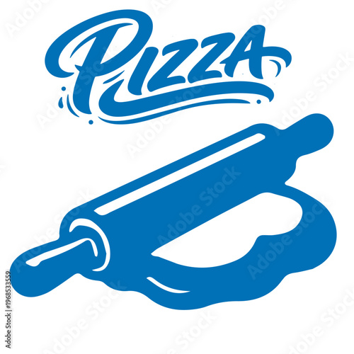 Pizza rolling pin and dough preparation baking process illustration