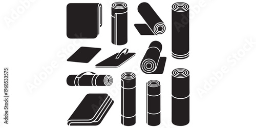 yoga and fitness mats silhouettes set rolled and folded exercise mats icons