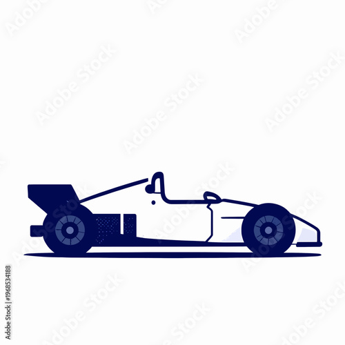 Vintage Formula 1 Racing Car Flat Vector Illustration, Classic Open-Wheel Motorsport Speed Concept, Professional White Male Race Driver Vehicle, Automotive Engineering Achievement, Isolated on White