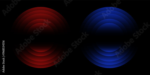 WiFi or scanner light effect, red and blue glowing sonic waves, good or bad signal concept. Neon no signal icon. Wireless network symbols.