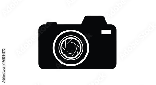 Black silhouette of a classic single lens reflex camera with lens