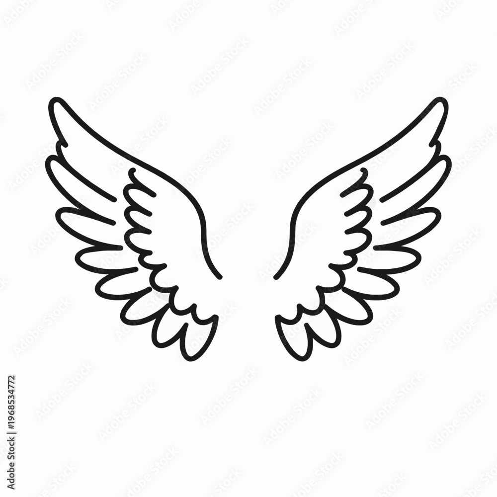 Obraz premium Minimalist angel wings vector icon isolated on white background for spiritual freedom concept
