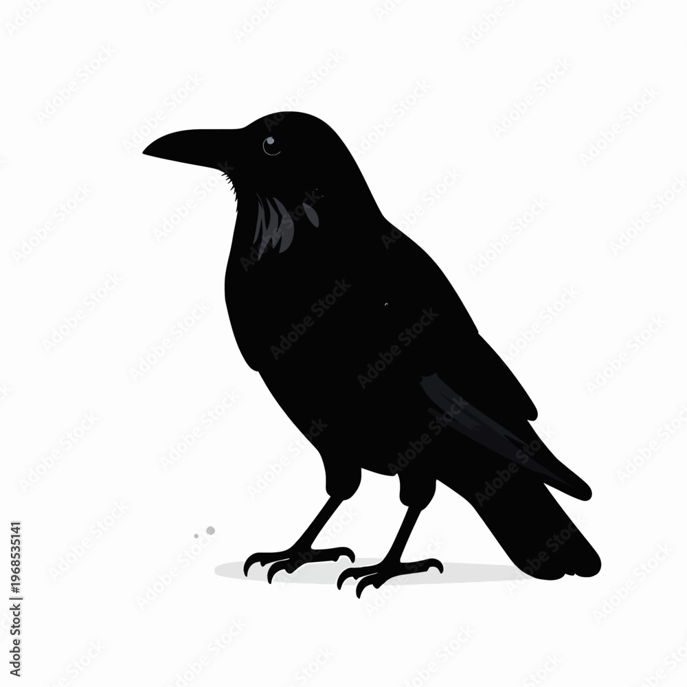 Fototapeta premium Minimalist Black Raven Silhouette Vector Illustration, Single Crow Perched on a Branch with Artistic Ink Drip and Splatter Effects, Isolated Flat Graphic for Nature and Gothic Concepts.