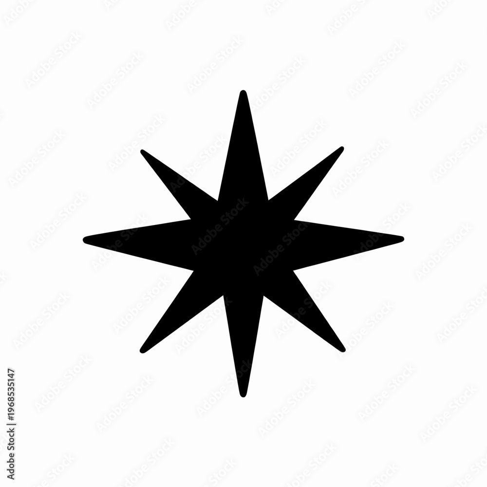 Fototapeta premium Minimalist Black Star Icon, Flat Vector Celestial Spark Graphic, Modern Four-Pointed Symmetrical Geometric Star Isolated on White Background for Clean Design Concepts