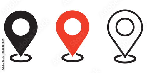 Map location pin icons set filled and outline styles navigation markers gps symbols for travel mapping and app interface