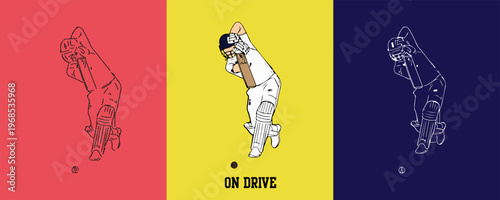 Cricket On Drive Shot Illustration Sports Action Vector Art design