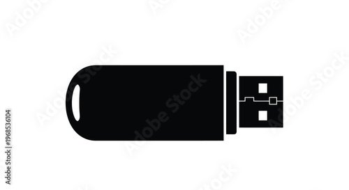 Simple black and white illustration of a standard usb flash drive