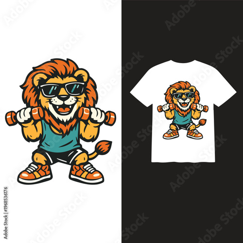 funny cartoon gym T-shirt design vector