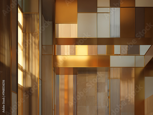 Contemporary Architectural Design in a Modern Space Interior View Abstract Golden Light Reflections Artistic Environment