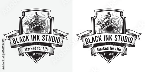 Black Ink Studio Tattoo Artist Logo with Professional Coil Machine