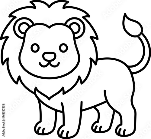 Lion cute cartoon line outline animal simple black