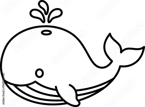 Whale line drawing outline cartoon ocean animal marine cute whale line drawing outline cartoon ocean animal marine with water spray, playful