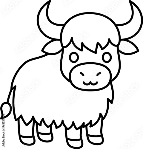Yak horn animal livestock mammal cartoon line art