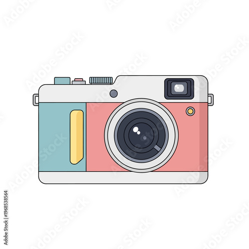 Retro Camera Illustration - Pink, Blue, and White Vintage Style Camera