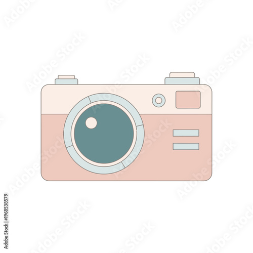 Retro Camera Illustration: Pink and Teal Vintage Style Camera Icon