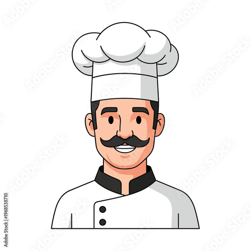 Smiling Chef Man Portrait with Mustache and Chef Hat