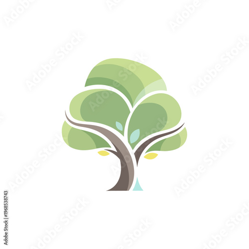 Stylized green tree logo, abstract design, nature symbol, eco-friendly concept