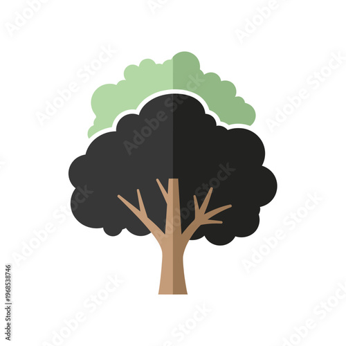 Stylized Tree Icon with Green and Black Canopy, Minimalist Design