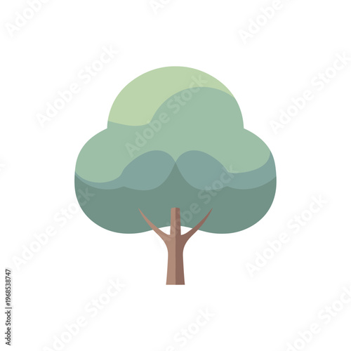 Stylized Tree Icon with Green Canopy and Brown Trunk, Isolated on White Background