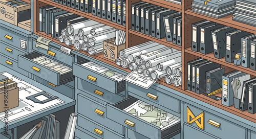 Organized Archive Room with Files and Folders.