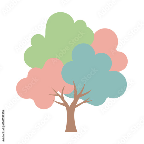Whimsical Pastel Tree Illustration with Cloud-like Foliage and Simple Trunk
